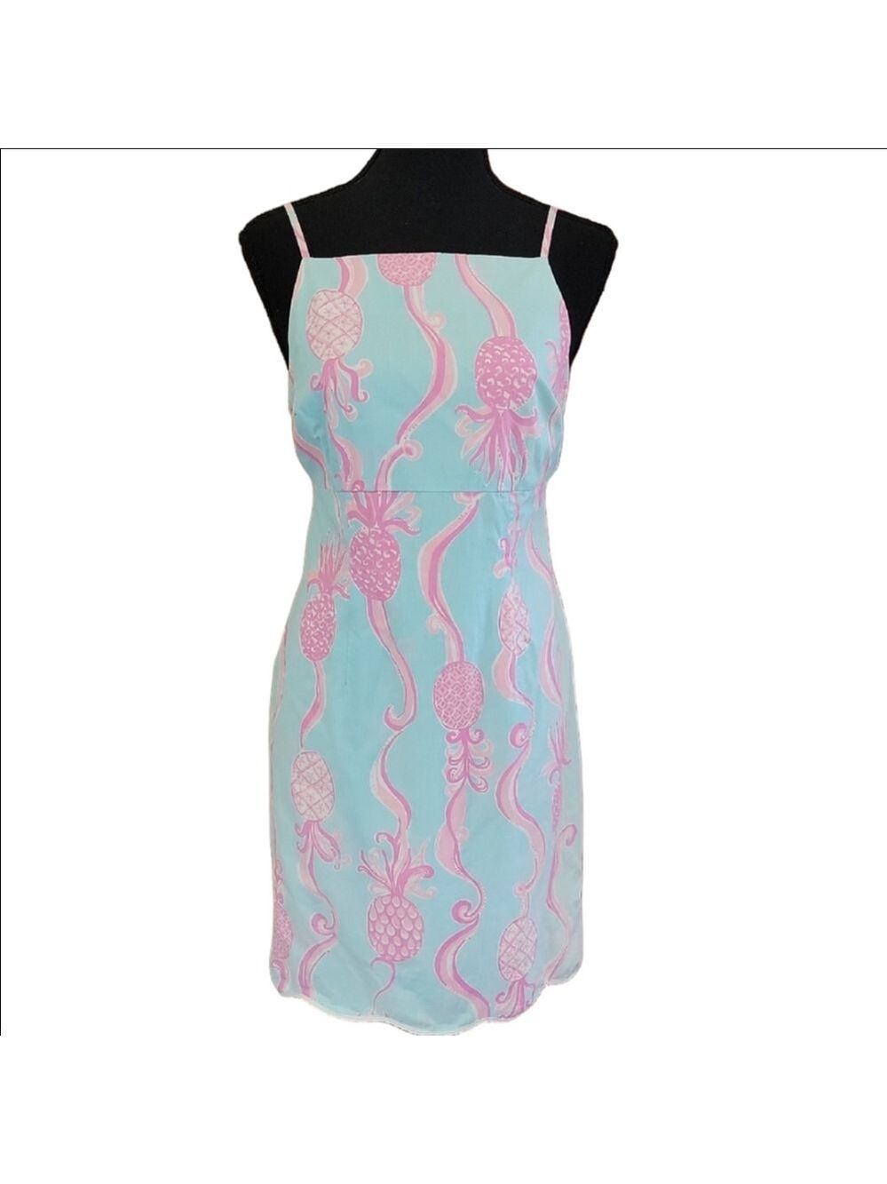 Vintage Lilly Pulitzer Pineapple Print White Label Halter Dress Size 4 EUC